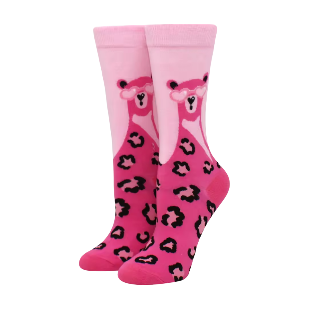 Bear Leopard Print Mashup Novelty Socks - Animal Print in Pink
