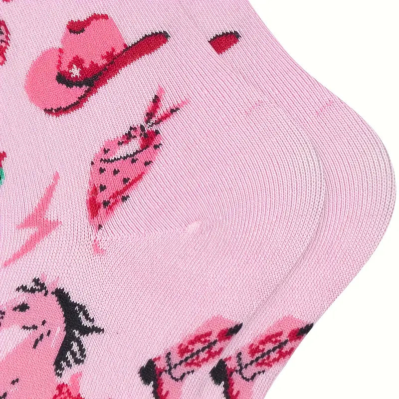 Cowgirl Horses Hats Texas Theme in Pink - Designer Novelty Socks