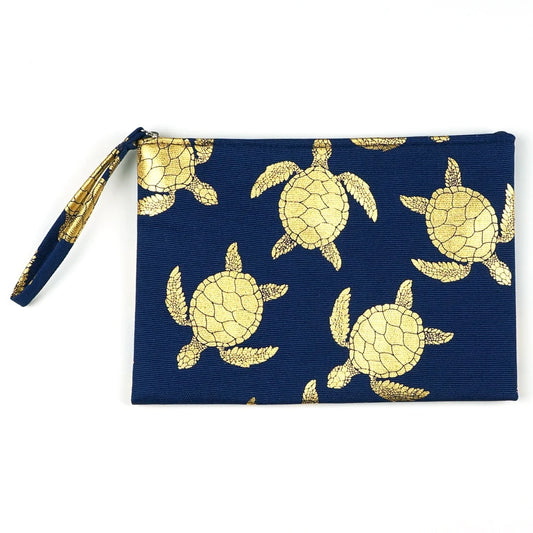 Sea Life Collection! Sea Turtle Wristlet in Navy and Gold Foil Print