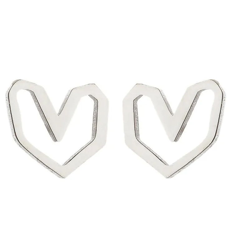 Silver heart-shaped earrings on a white background