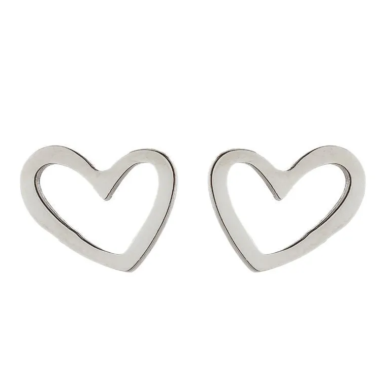Heart-shaped silver earrings on a white background