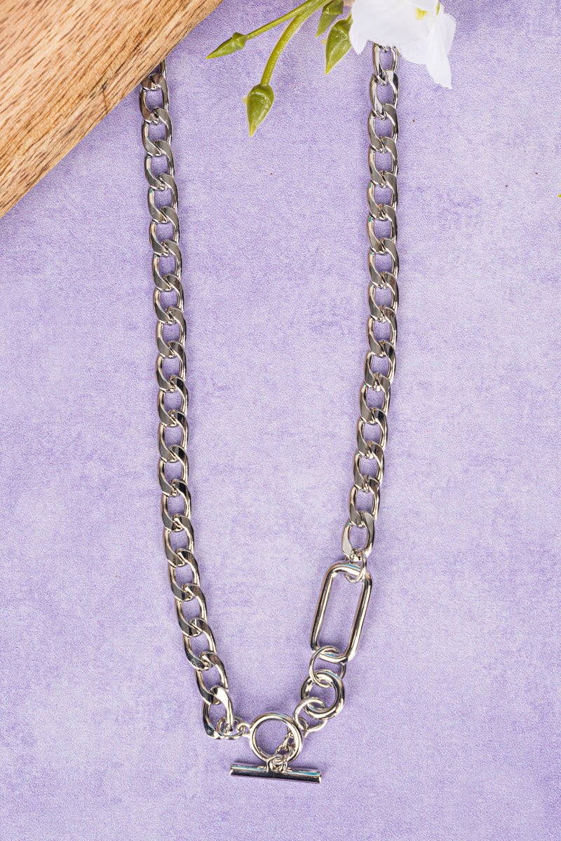 South Beach Chunky Chain Toggle Close Necklace Silver Tone