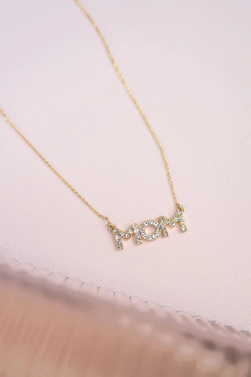 Sparkle Rhinestone MOM Necklace Gold-tone