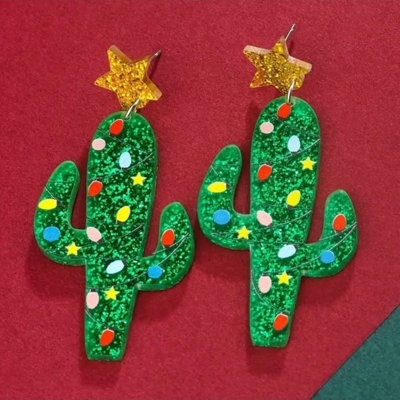 Texas Christmas Tree Green Glitter with Gold Star on red background