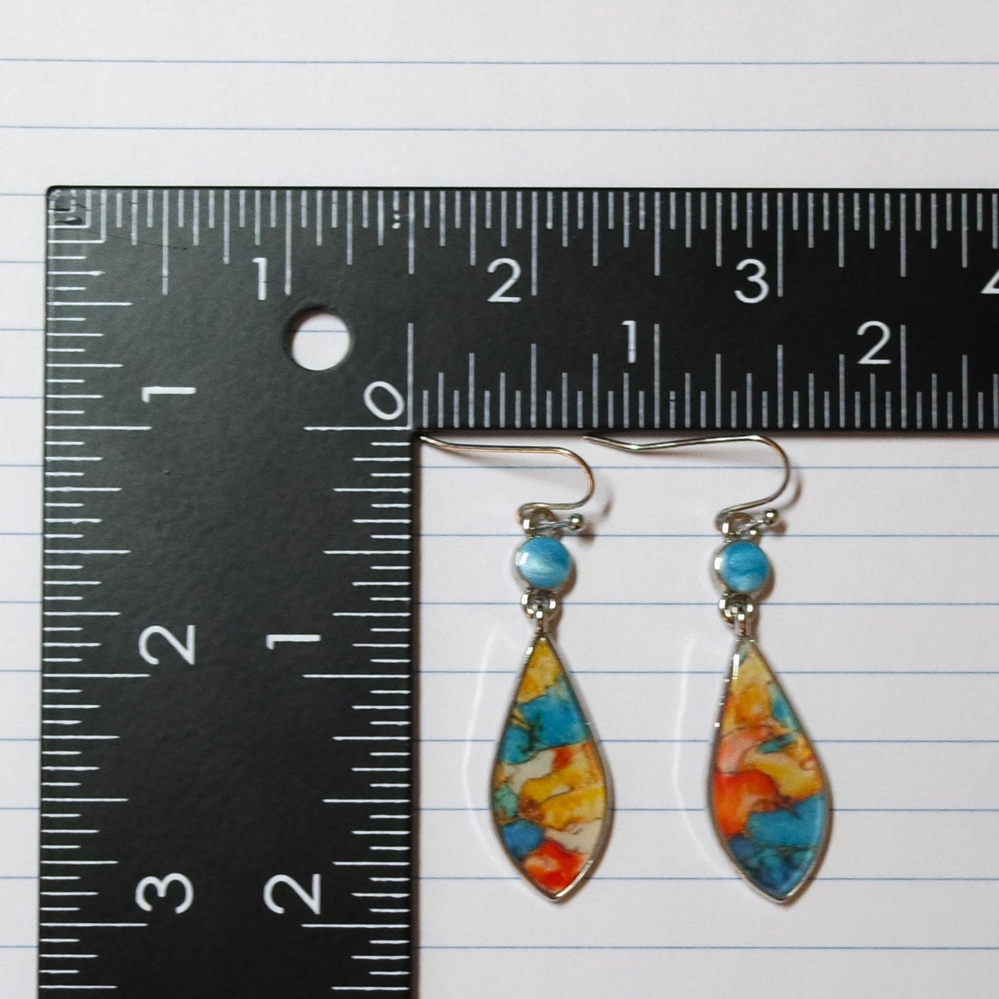 Southwest Watercolor Design Drop Earrings | Silver, Turquoise, Rust Color