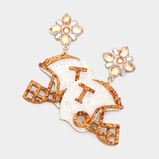 Game Day Football Helmet with "T" Acetate and Crystals in Orange