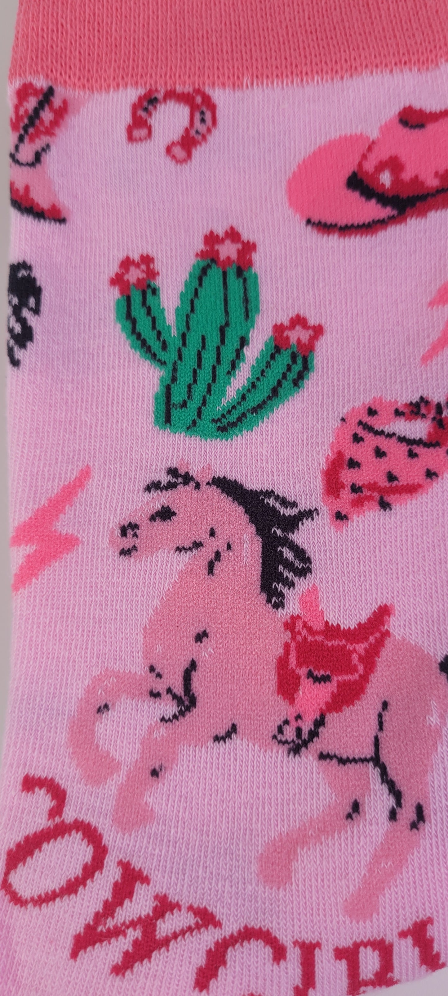 Cowgirl Horses Hats Texas Theme in Pink - Designer Novelty Socks